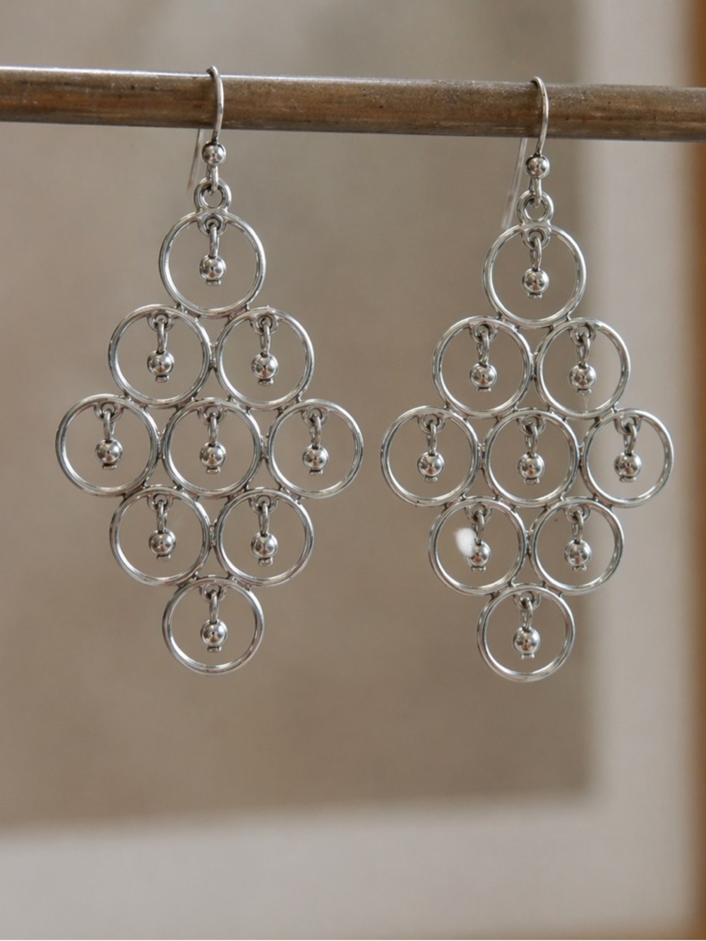 Silver Circle Drop Earrings Geometric Dangle Statement Boho Chic